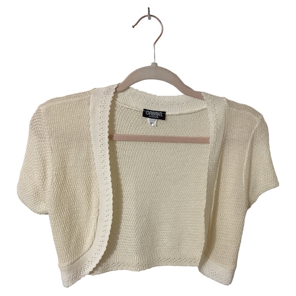 Gabriel New York Cream Short Sleeves Solid Open Front Crop Vest/Top Size S - Picture 3 of 11